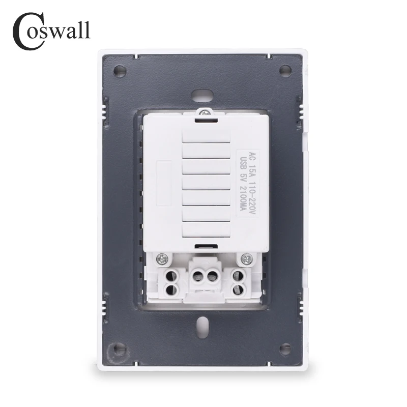 COSWALL US Standard 15A Double Socket With Dual USB Charging Port 2100mA Max. Output White Black Gold Silver AC 110V | Обустройство