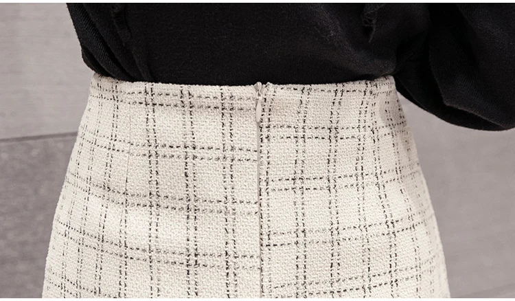 Young Gee элегантные женские шерстяные мини юбки с оборками Русалка твид плед жемчуг пуговицы женские Осень Зима тонкая офисная юбка