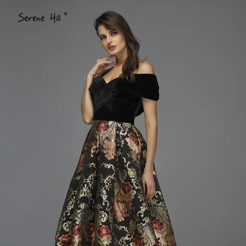 Черные вечерние платья с открытыми плечами и объемными цветами 2021 сексуальное