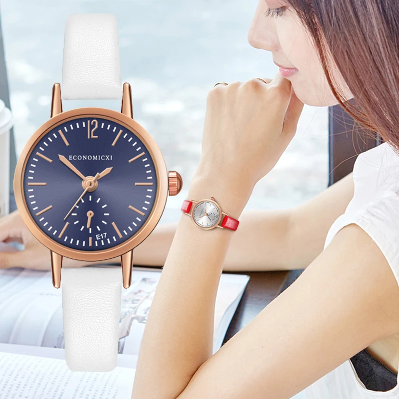 Кожаные часы женские кварцевые роскошные ультра тонкий ремешок металлическая