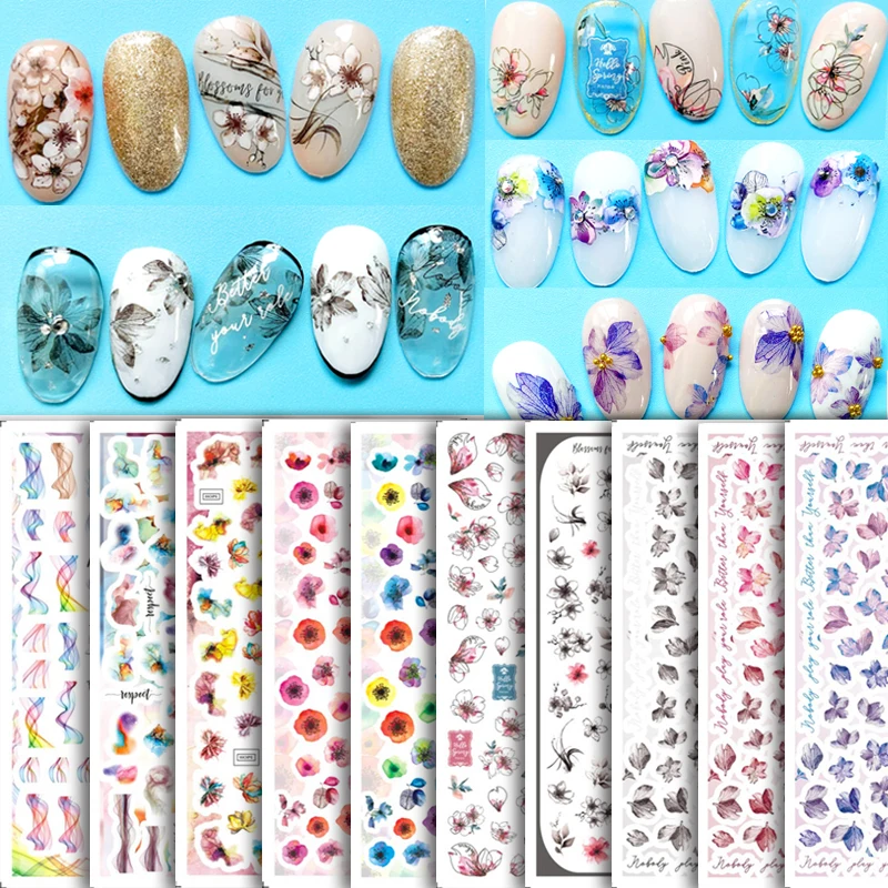 

1 Sheet Embossed Flower 3D Nail Stickers Flowers Leaves Self Adhesive Transfer Sliders Wraps Manicures Foils DIY Decorations HOT