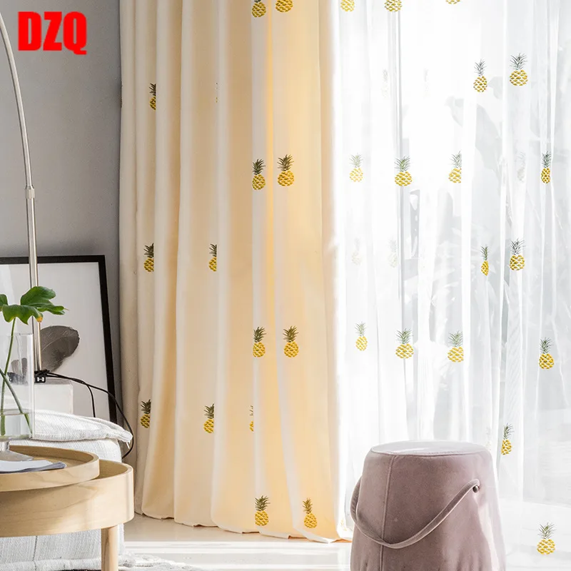 

Fresh and Simple Small Pineapple Hipster Cartoon Embroidery Curtains for Living Room Bedroom Curtains Blackout Curtain