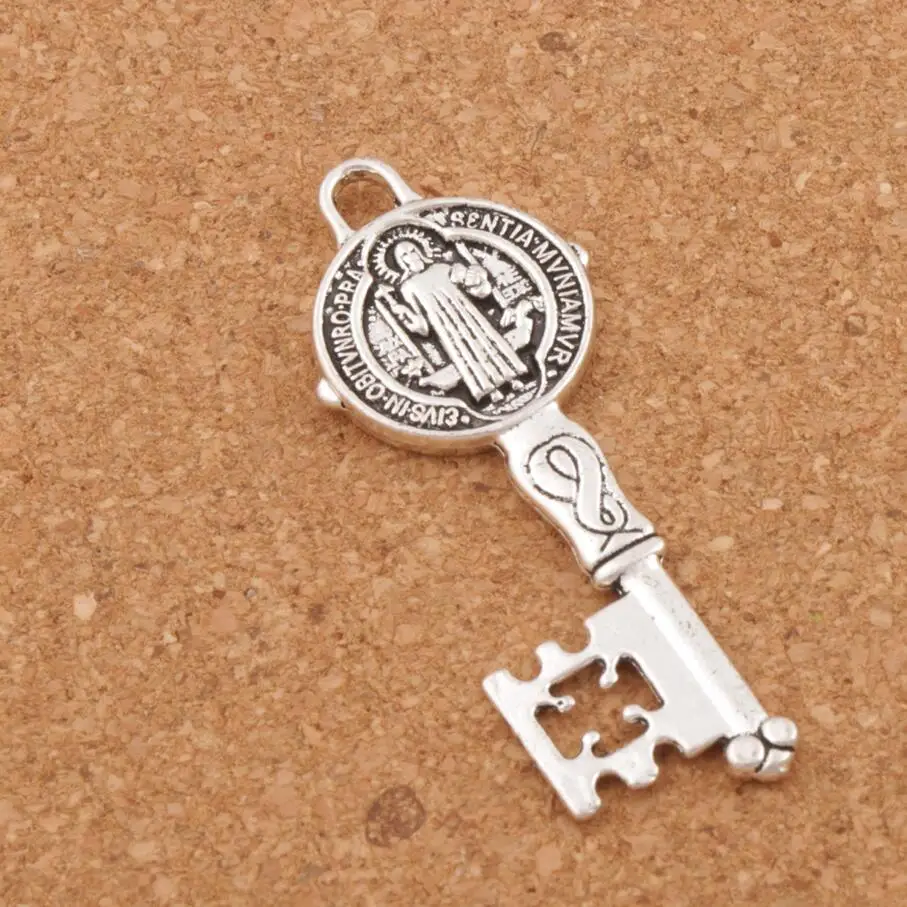 

Saint Benedict Medal Cross Smqlivb Key Spacer Beads Pendants Jewelry DIY L1685 21x52.3mm 8pcs Zinc Alloy