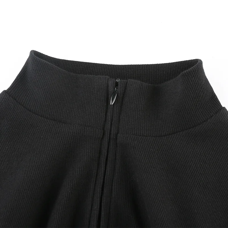 

Harajuku Vegan Top Casual Solid Middle Zipper Crop Long Sleeve Top Ribbed Turtleneck Tee Women Fall Clothing 2020 Sweatshirt