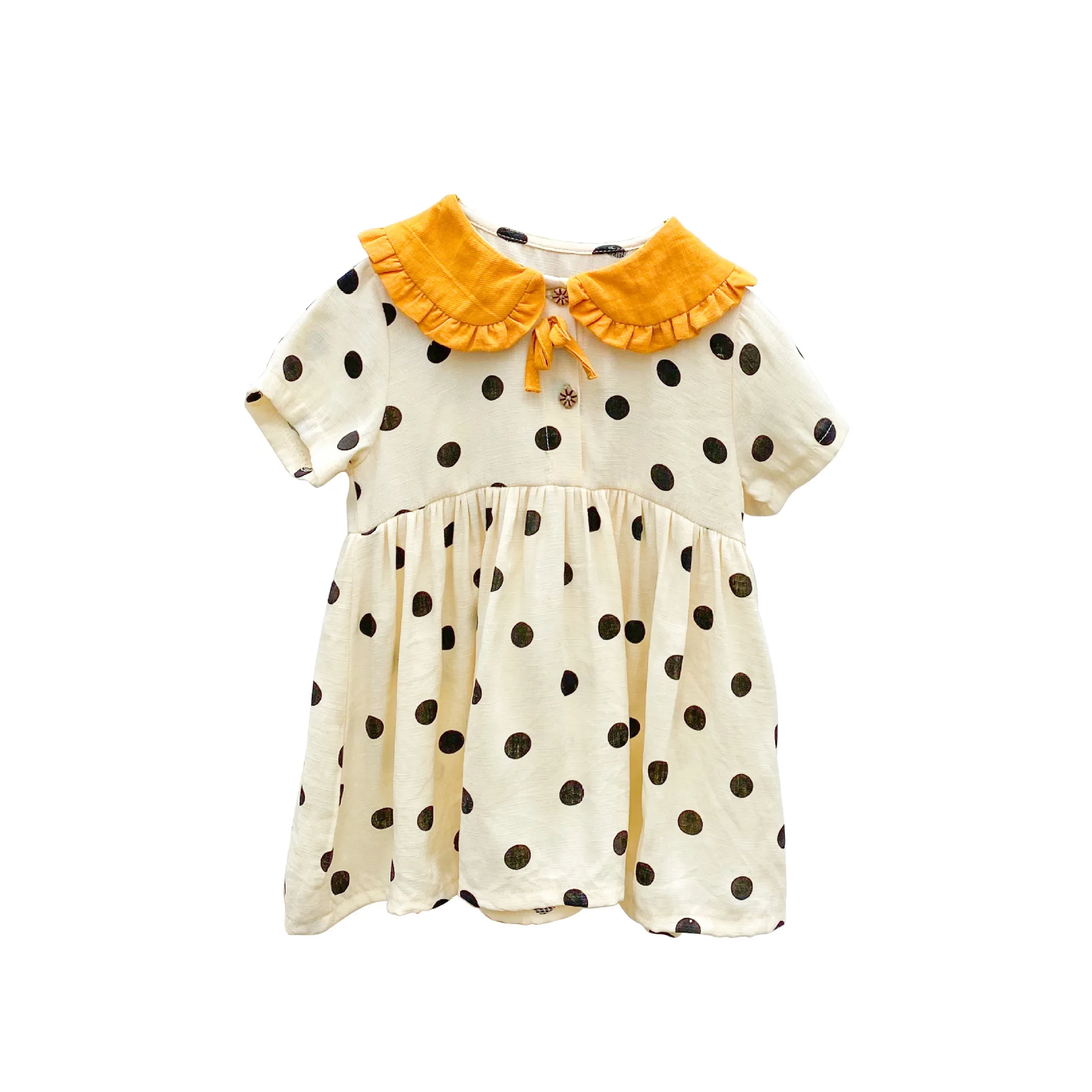 

Милые детские летние платья WLG в горошек для девочек, платья с коротким рукавом и оборками, красивая одежда для маленьких девочек