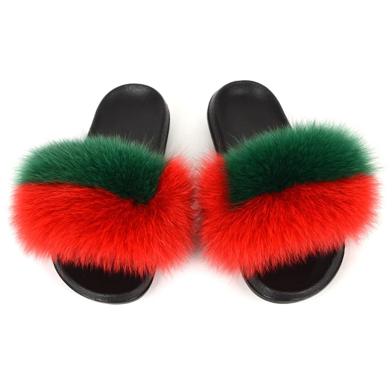 

Women's New Sexy Fur Slippers Summer Fashion Casual Furry Fox Hair Slides Large Size 36-45 Comfort EVA Soled Fluffy Flip Flops