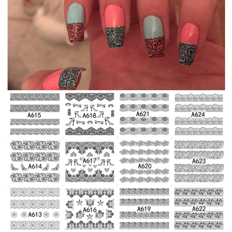 12 шт./компл. черные белые кружева блестящие искусственные бриллианты