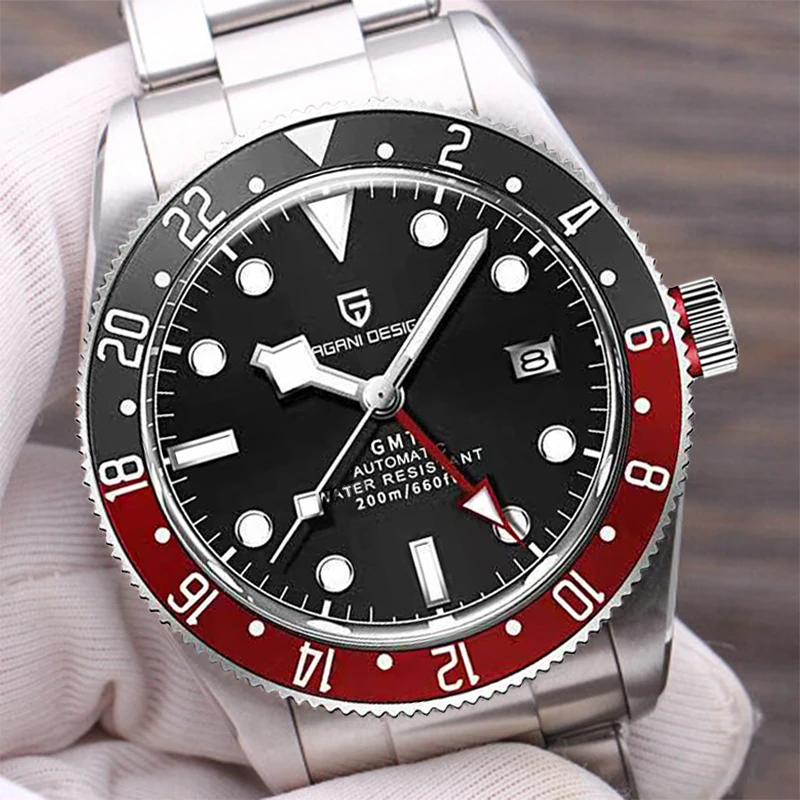 PAGANI Дизайн GMT светящийся Безель механические Автоматические обмотки Мужские