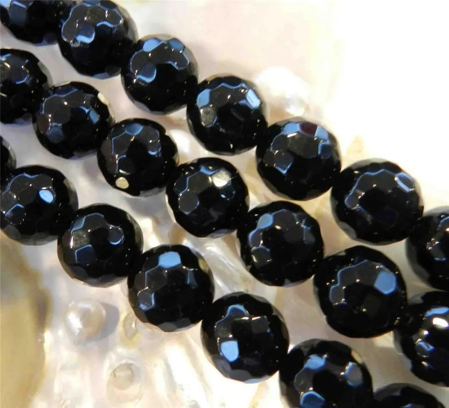 

Faceted 10mm Black Agate Onyx Round Loose Beads Gemstone 15"