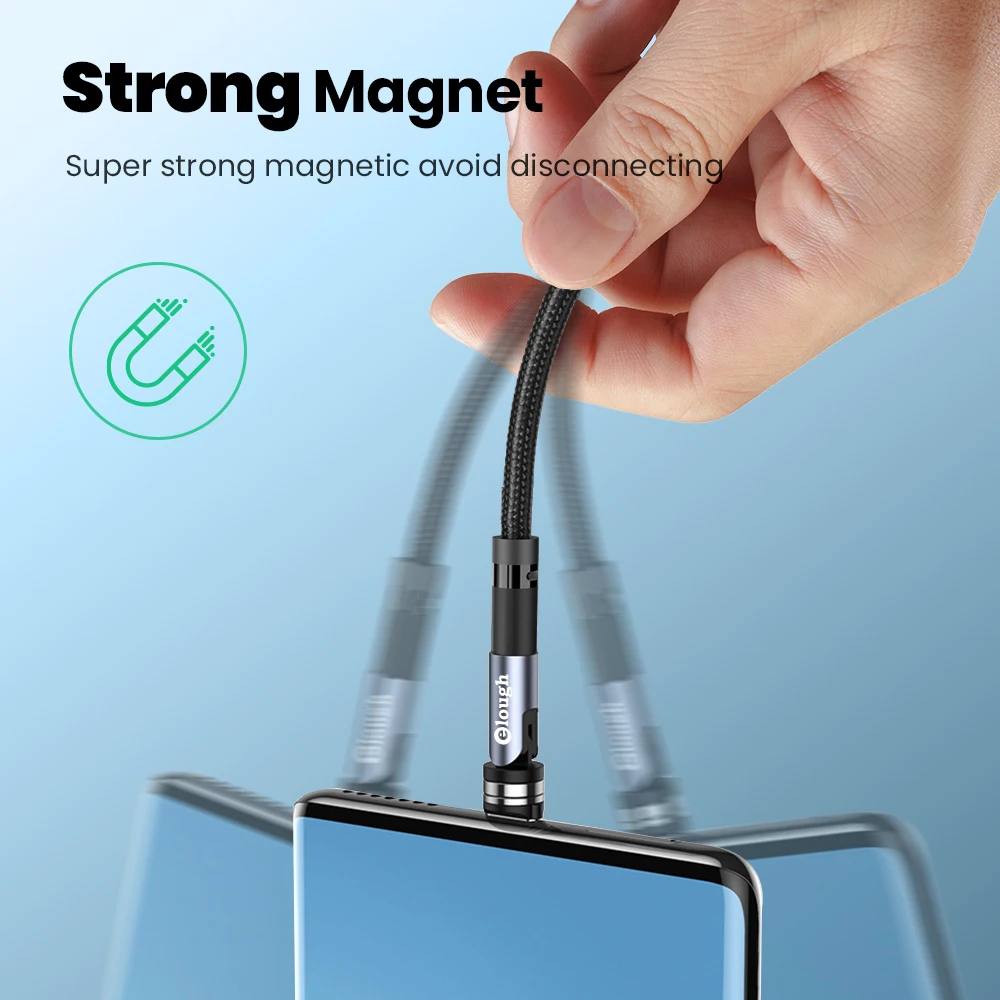 elough 540 rotate magnetic cable fast charging magnet charger micro usb c cable for iphone xiaomi type c phone charger wire cord free global shipping