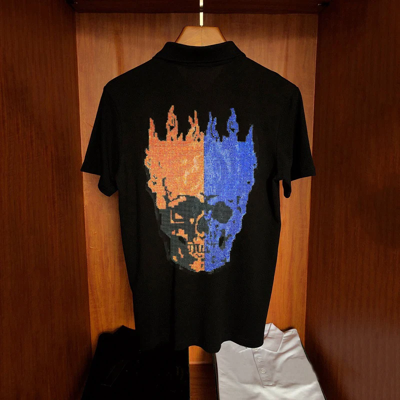 

Футболка мужская из мягкой ткани, уличная одежда, Изысканный топ с бриллиантами, с черепом, на заказ, лето