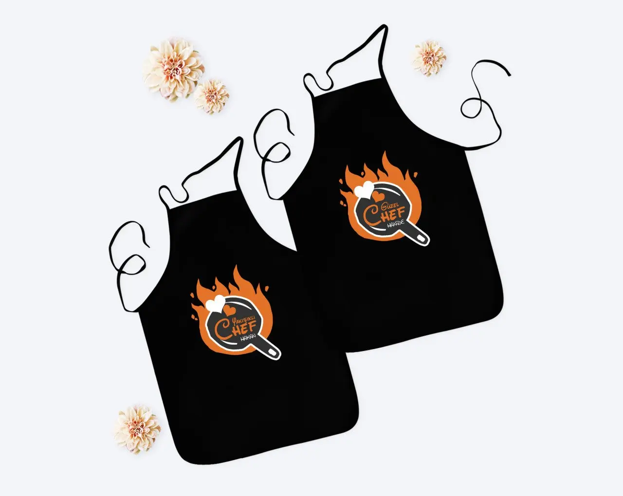 

Personalized Dual Handsome and Beautiful Chef Black Kitchen Apron Seti-6 Quality Affordable Gift Dear Spouse Reliable Convenient