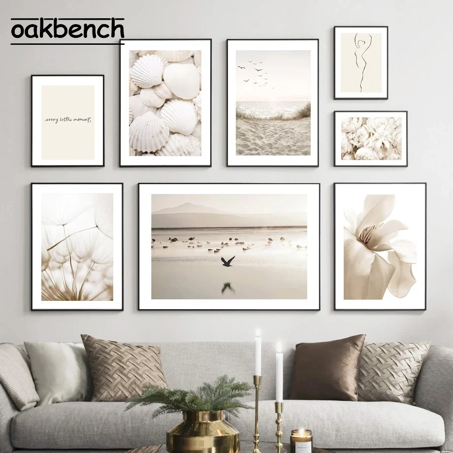 

Natural Landscape Canvas Painting Shell Beach Art Prints Dandelion Posters Flower Poster Nordic Wall Pictures Living Room Decor