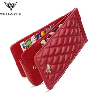 williampolo 2021 genuine leather sheepskin long womens wallet multi card holder simple large capacity zipper card holder