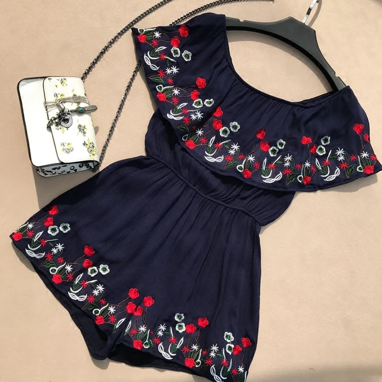 Женский комбинезон с вышивкой в этническом стиле летний открытыми плечами