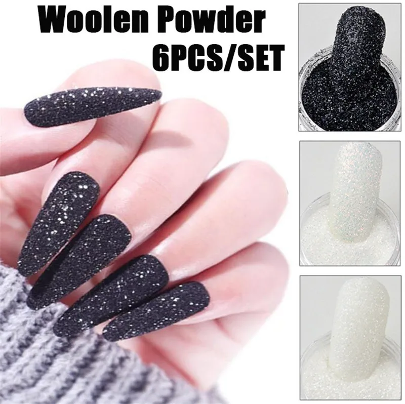 6 шт./компл. порошок для ногтей Блестящий шерстяной черный блестящий сахарный