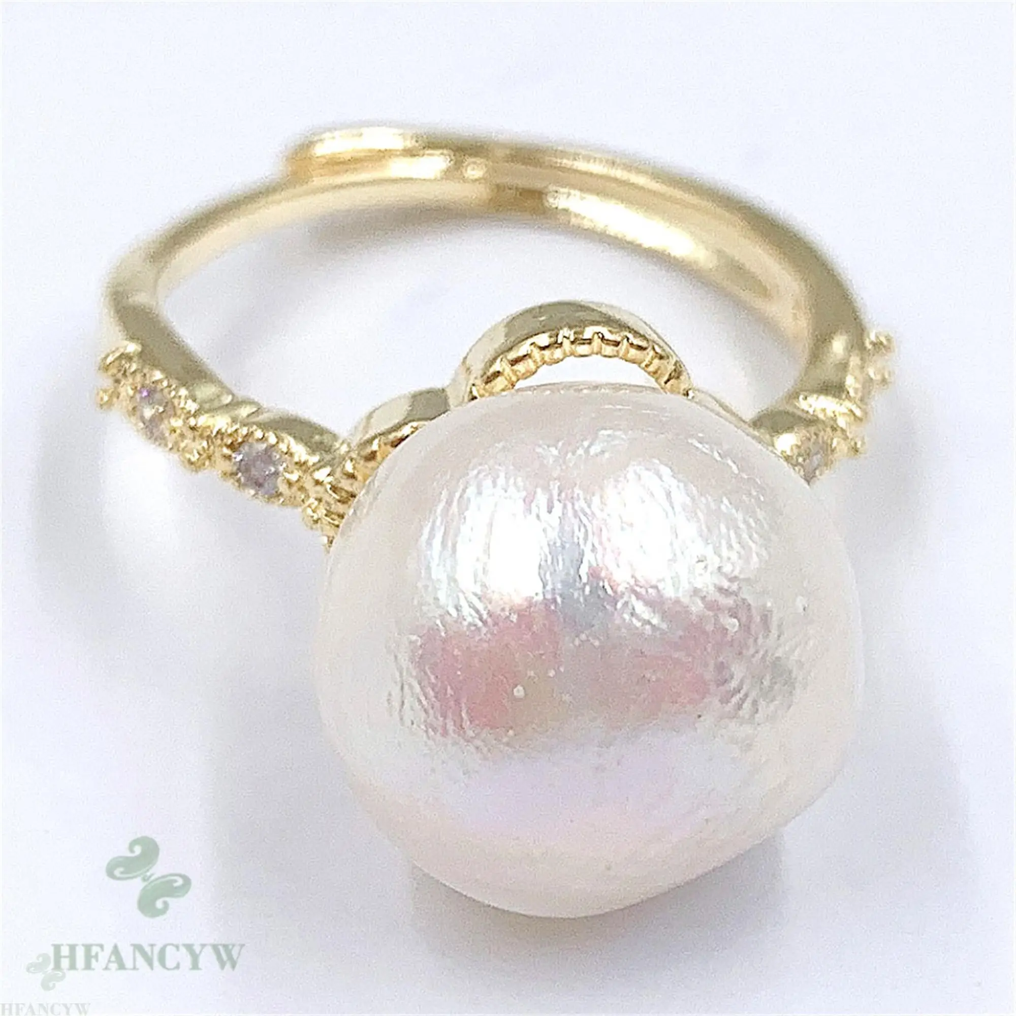 Белое барокко жемчужное открытое регулируемое Золотое кольцо культивированное