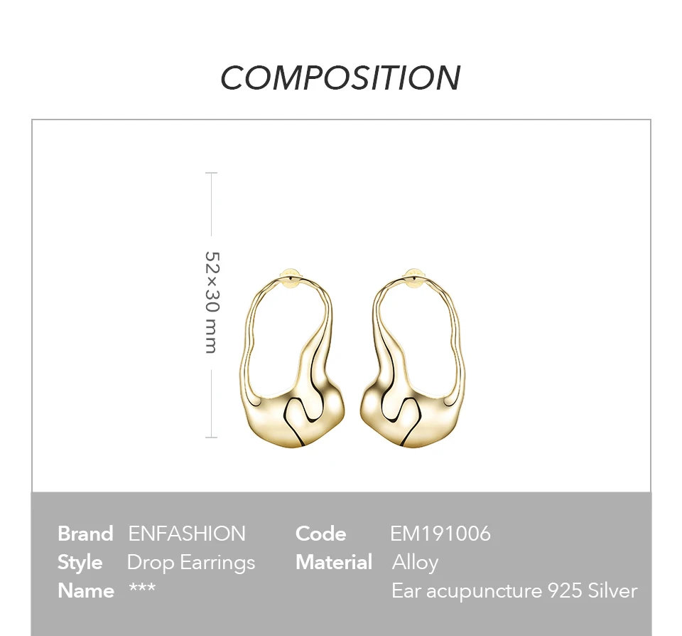 Enfashion серьги-капельки неправильной формы для женщин, подарок, большие массивные серьги золотого цвета, модные ювелирные изделия Oorbellen EM191006