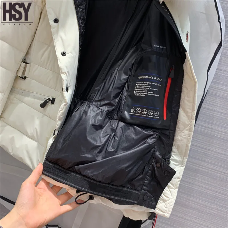 【HSY】 Осень Зима женский пуховик Белый Лисий меховой воротник 90% белый гусиный пух уличная Лыжная Талия пуховик черный/whi