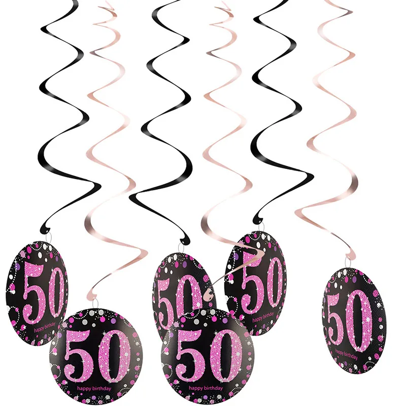 Украшения на день рождения для взрослых 30 40 50 60 лет розовый черный одноразовый