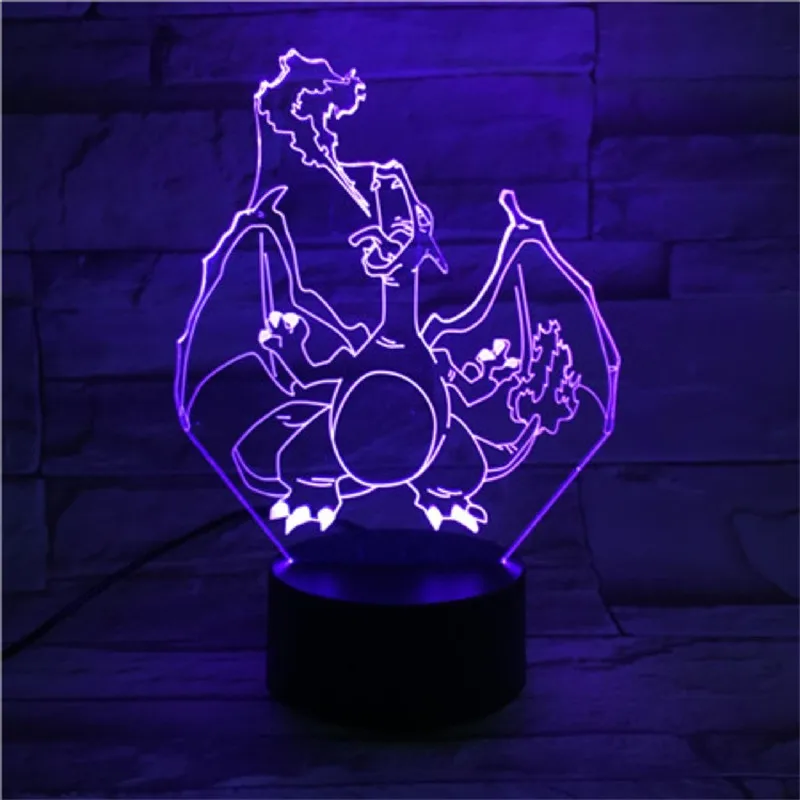 Anime 3d LED Light Takara Tomy Pokemon Charizard LED Night Light for Children Birthday Kids Bedroom Lamp Manga Gadget Toys