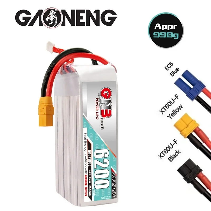 

GAONENG GNB 6200mAh 29.6V T/XT60/XT90/EC5/TRX Plug 90C MAX 180C 8S LiPo Battery for FPV Racing Drone Quadcopter Accessories Part