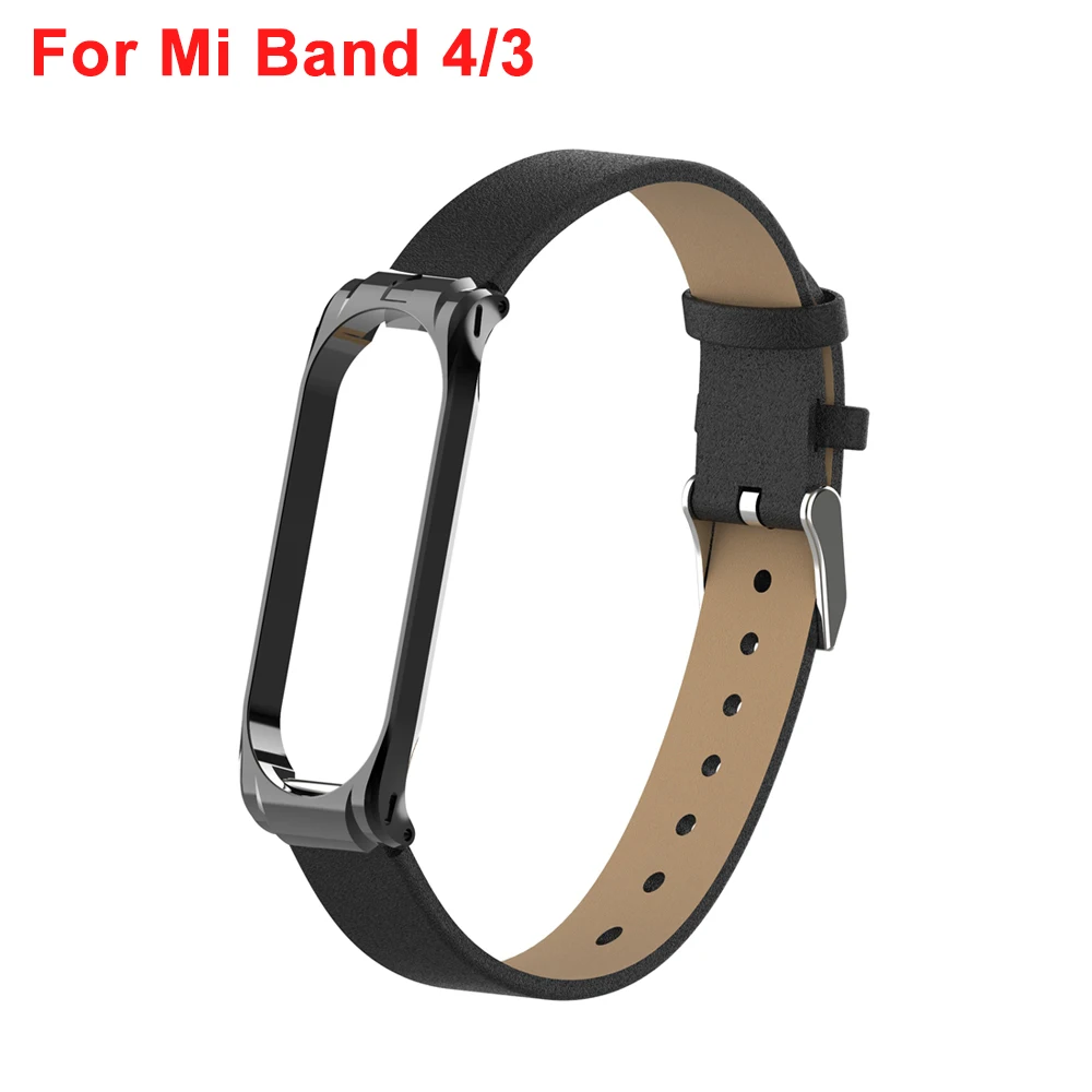 Black For Band 4 Yuedaer для Xiaomi mi Band 3 4 фитнес-трекер цветной кожаный mi Band 4 3 ремешок черный золотой чехол Модный браслет напульсники - Цвет: Black For Band 4