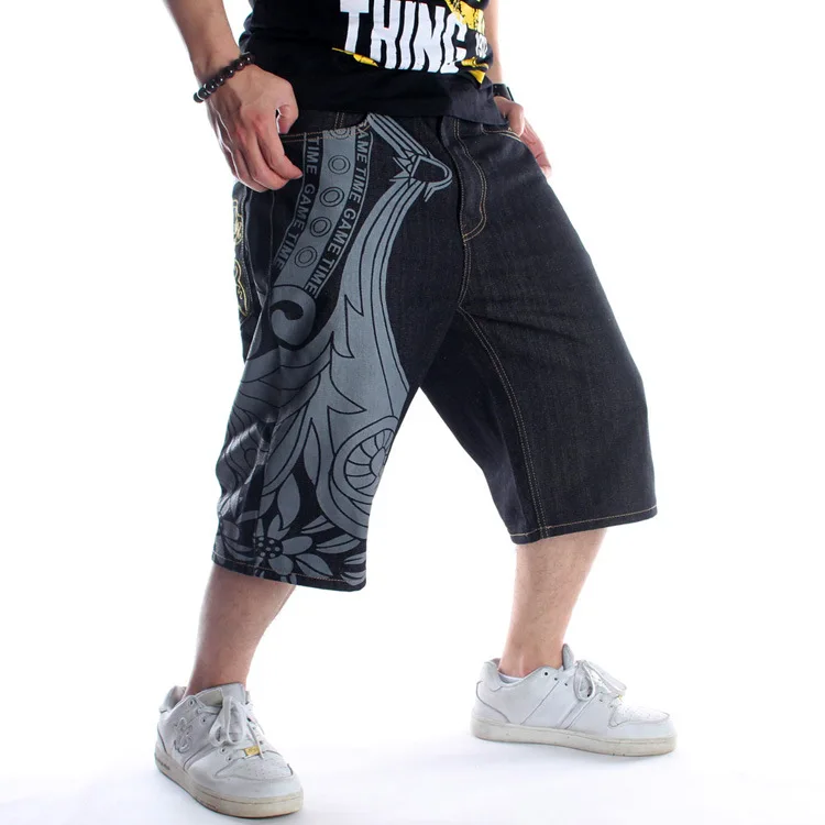 

Luren 2021 Summer Plus Size 30-46 Wide Leg Hip-Hop Black Jeans Shorts Male Skateboard Swag Baggy Men Capri Denim Pants Men