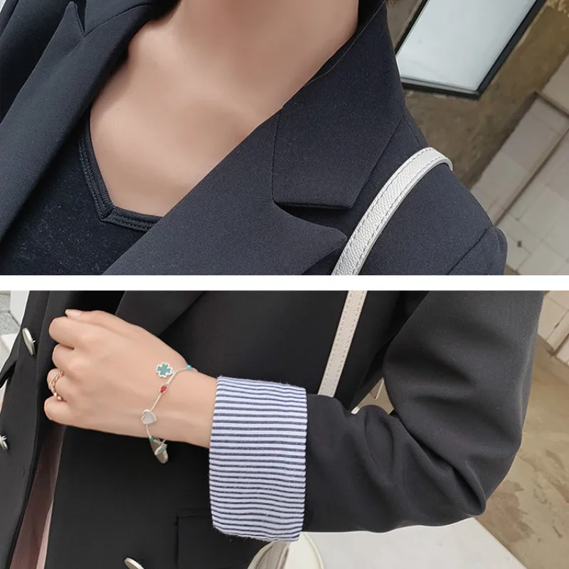 

Temperament lady jacket blazer Autumn new double-breasted black long-sleeved striped suit High quality office small suit female