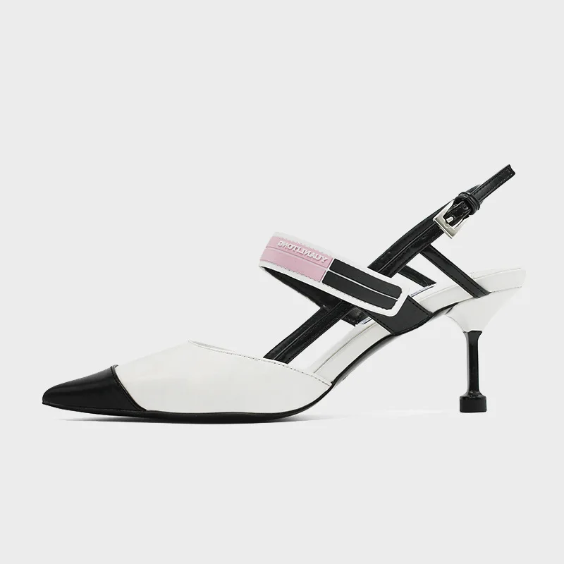 

2021 spring color matching pointed fashion high heel sandals women's summer Korean women's shoes cat heel color matching women's