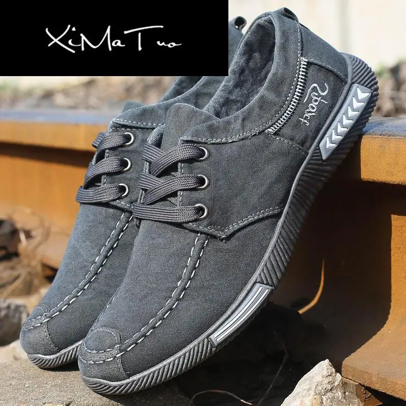 Мужская джинсовая парусиновая обувь на шнуровке удобные повседневные лоферы