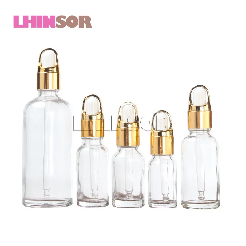

5pcs/lot 5ml 10ml,15ml,20ml,30ML,50ml,100ml Transparent Glass Dropper Essential Oil Doterra Bottles Basket Lid Perfume Container
