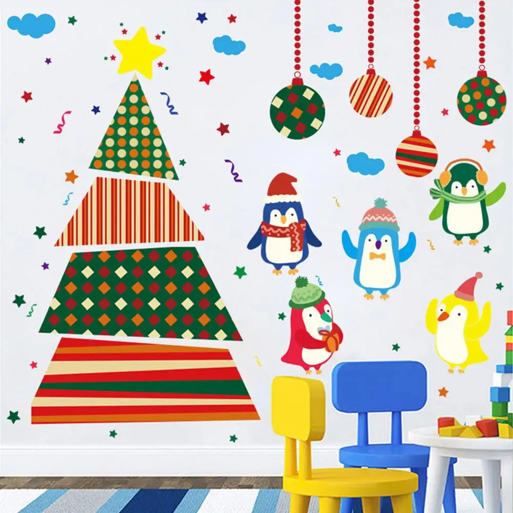 

DIY Christmas Windows Walls Stickers 60*90cm Penguin Xmas Tree Waterproof Wall Window Door Mural Decals Stickers for Christmas