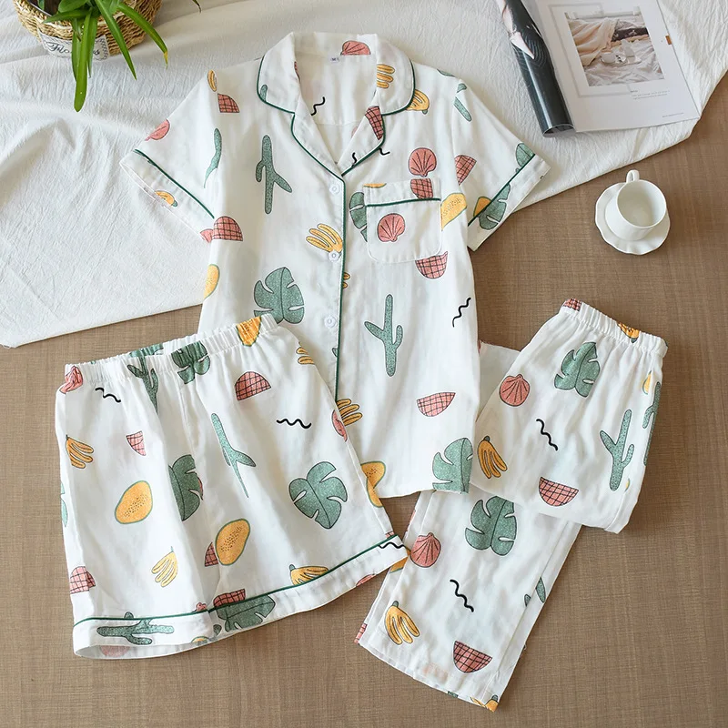 Хлопковая пижама Женский комплект для сна свободная Пижама с цветочным принтом