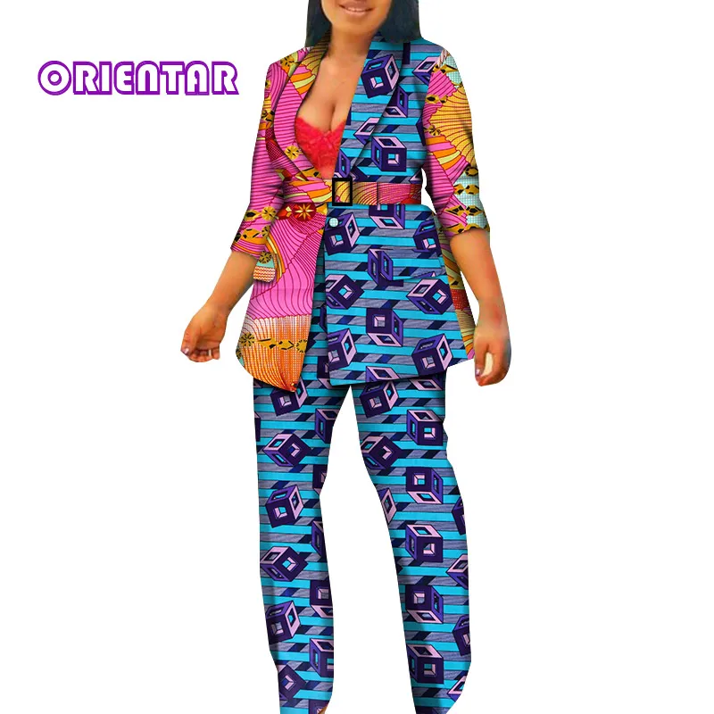 2 Pieces Sets African Top and Pants Women Suits African Print Bazin Riche Women Cotton African Style Clothing Plus Size WY6670