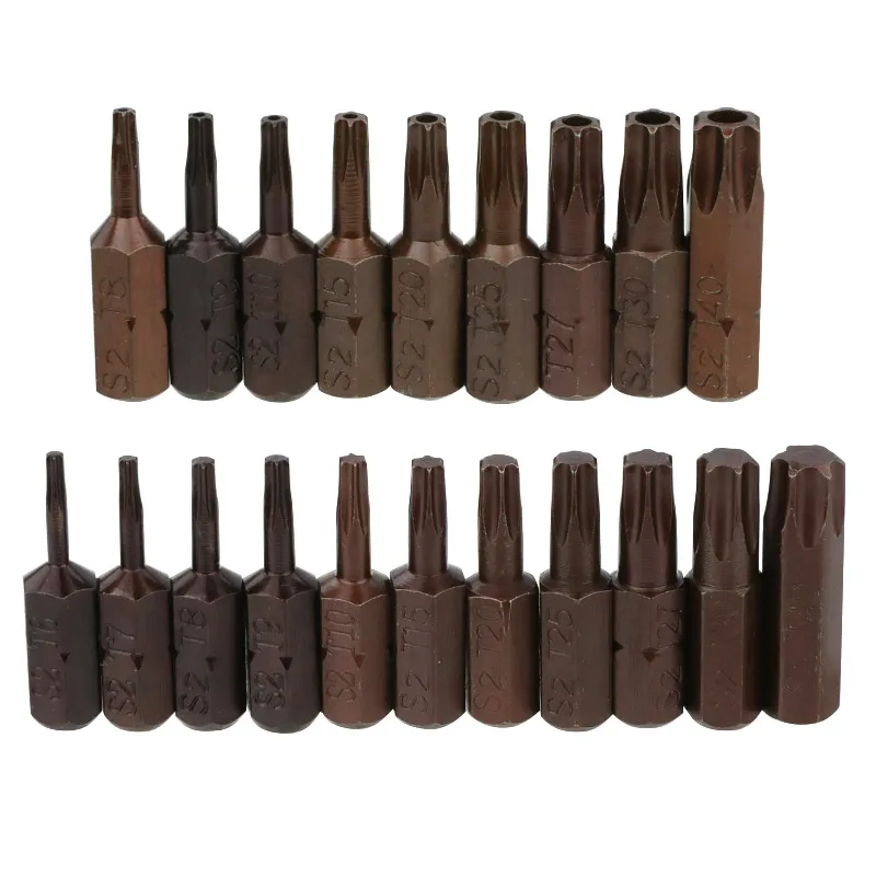 20 шт. 25 мм длина 1/4 дюйма S2 легированная сталь магнитный Torx отвертка Набор инструментов T6-T40 и TT8-TT40