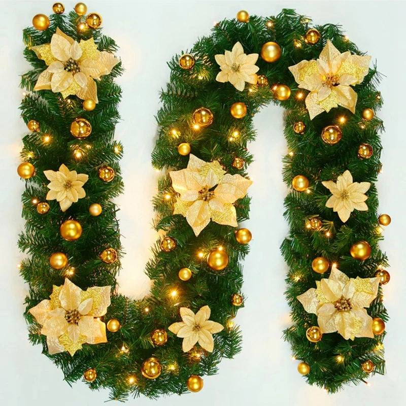 

2.7 M Christmas LED Rattan Garland Decorative Green Christmas Garland Artificial Xmas Tree Rattan Banner Decoration Wreath