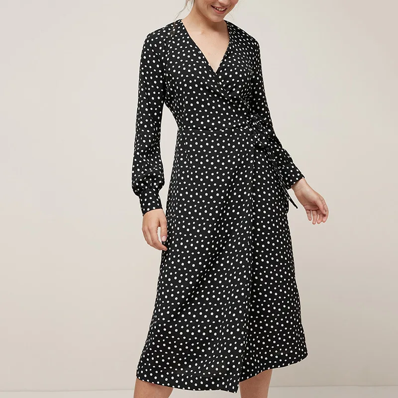 Женское сексуальное платье в горошек с v-образным вырезом для офиса элегантные