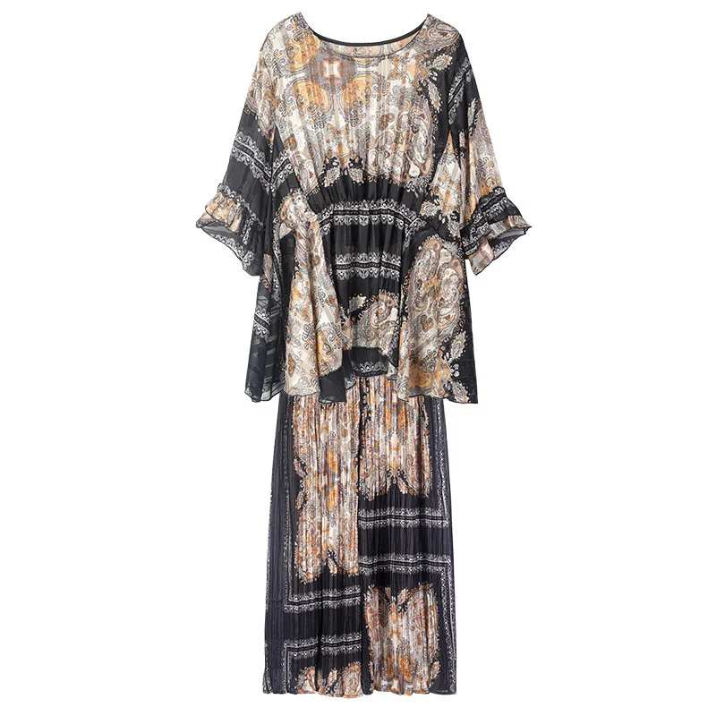 

3XL 4XL Plus Size Women's Sets 2021 Summer Ruffle Half Sleeve Loose Top and Wide Leg Pants Two Piece Set Suit Female Clothing