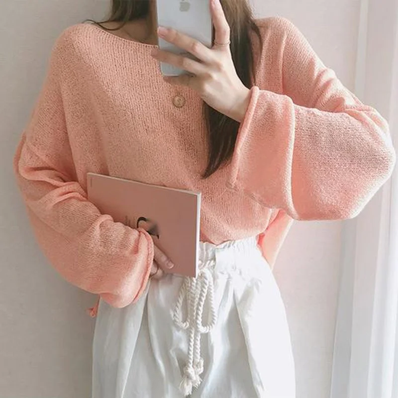 

TVVOVVIN Корейская Осенняя Женская одежда, корейский элегантный милый Свободный Повседневный свитер с длинным рукавом, сексуальные шикарные ж...