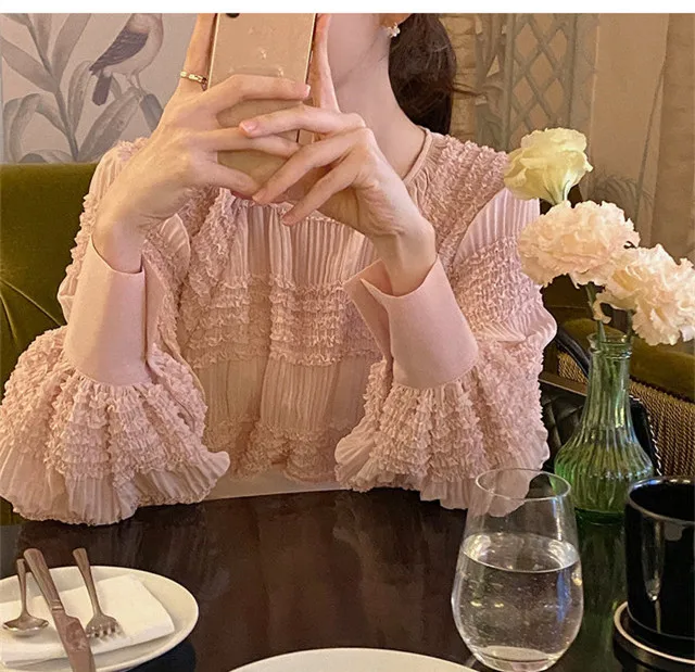 WHITNEY WANG Blouses 2020 Spring Fashion Streetwear Lantern Sleeve Ruffled Chiffon Blouse Women Blusas Lady Shirt Top | Женская одежда