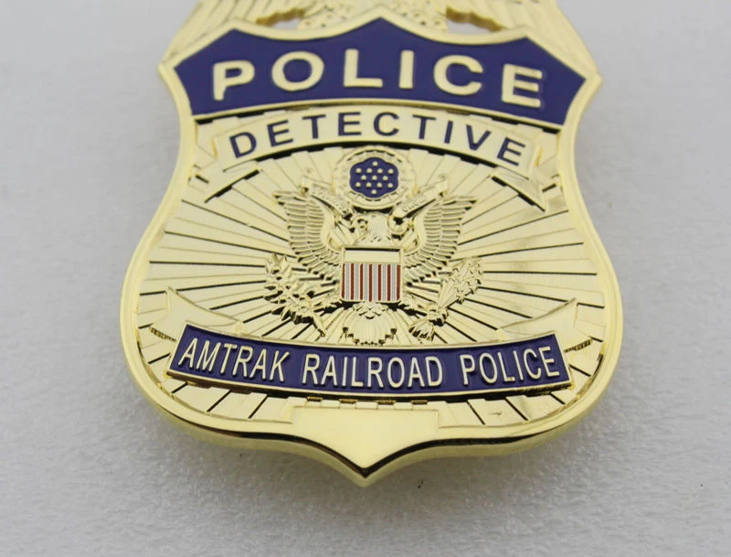 Американский полицейский сыщик AMTRAK железная дорога полицейский значок-булавка назад с зажимом для ремня кожаный держатель и ожерелье