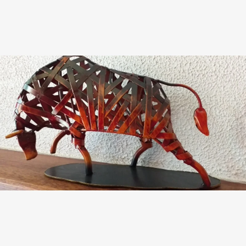 

Metal Animal Figurine Iron Braided Cattle Vintage Home Decor Handmade Animal Crafts Accessories Gift