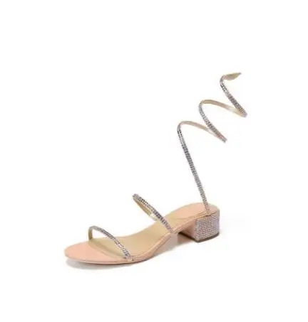 Реальные фотографии женские сандалии со стразами в Форме Змеиной кожи летние