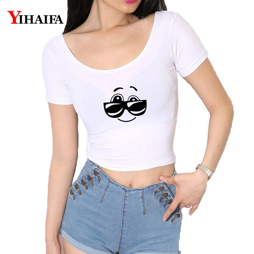 Женский укороченный топ YIHAIFA футболка с принтом в виде улыбающегося лица u