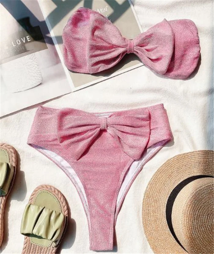 

2021 new solid color strapless sexy female swimsuit bikini