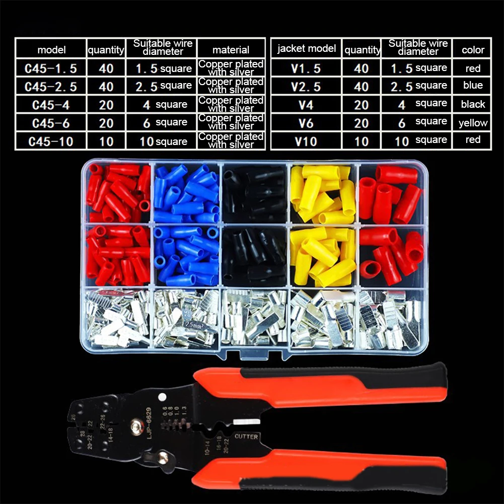 

Clamp Pliers Kit 260Pcs C45 1.5-10 Splice DZ47 Copper Terminal Multi-function Stripping Crimping Insulated Hand Tools Sets