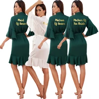 ruffled robe custom bridal robes wedding robe satin robe bride bridesmaid robes silk robes for women bathrobe green