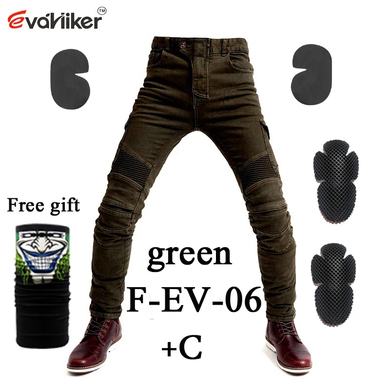 F-EV-06 Green C Мотоциклетные брюки мужские джинсы для езды на мотоцикле брюки для мотокросса эндуро мото брюки с защитой Экипировка Мужские t - Цвет: F-EV-06 Green C