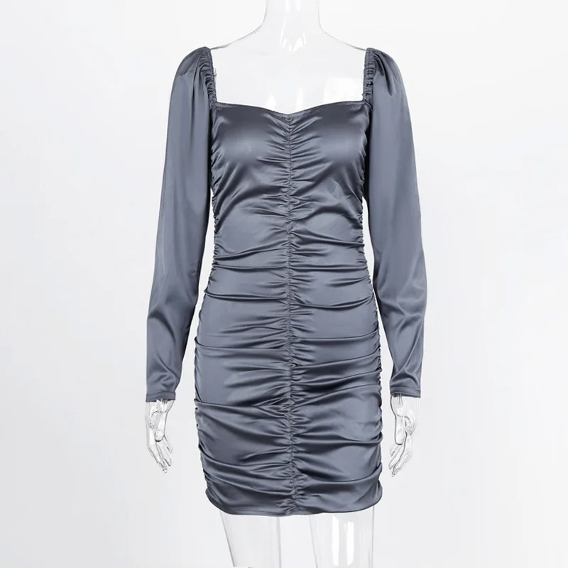 

Deivor European and American women's new sexy long sleeve show thin knitting off shoulder one neck ultra short dress